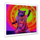 Rave Cat In Pink Neon - Cat Living Room Wall Art