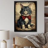 Cat With Red Bow Vintage Illustration - Cat Canvas Wall Art