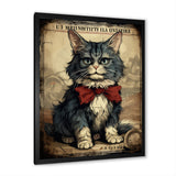 Cat With Red Bow Vintage Illustration - Cat Canvas Wall Art