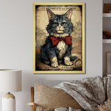 Cat With Red Bow Vintage Illustration - Cat Canvas Wall Art