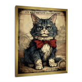 Cat With Red Bow Vintage Illustration - Cat Canvas Wall Art