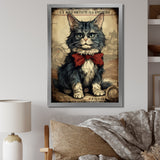 Cat With Red Bow Vintage Illustration - Cat Canvas Wall Art