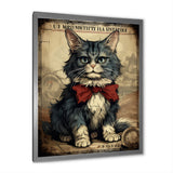 Cat With Red Bow Vintage Illustration - Cat Canvas Wall Art