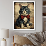 Cat With Red Bow Vintage Illustration - Cat Canvas Wall Art