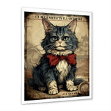 Cat With Red Bow Vintage Illustration - Cat Canvas Wall Art