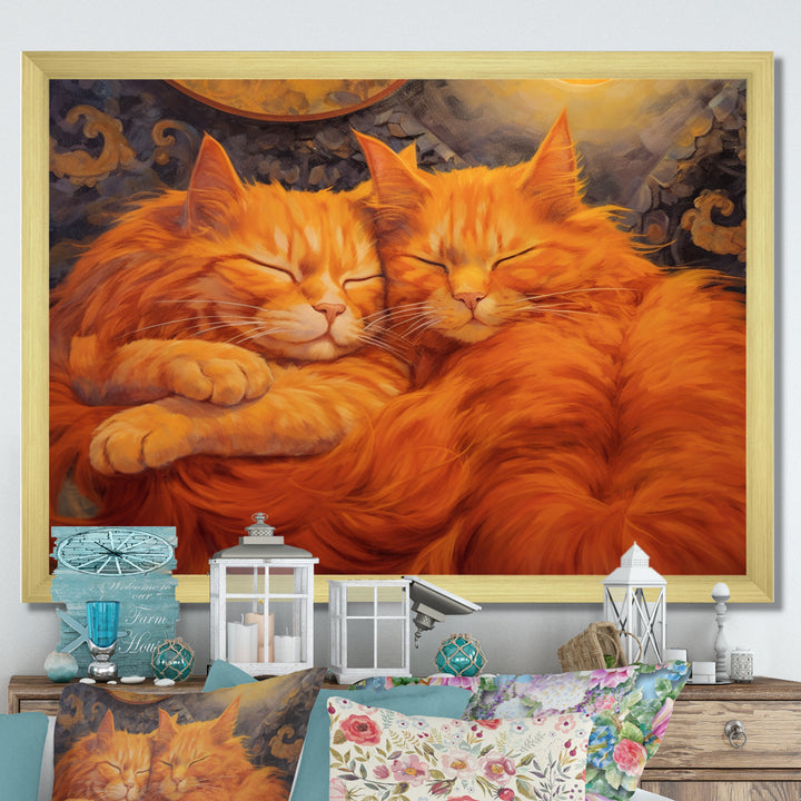 Fluffy Orange Cats Sleeping Together - Cat Wall Decor