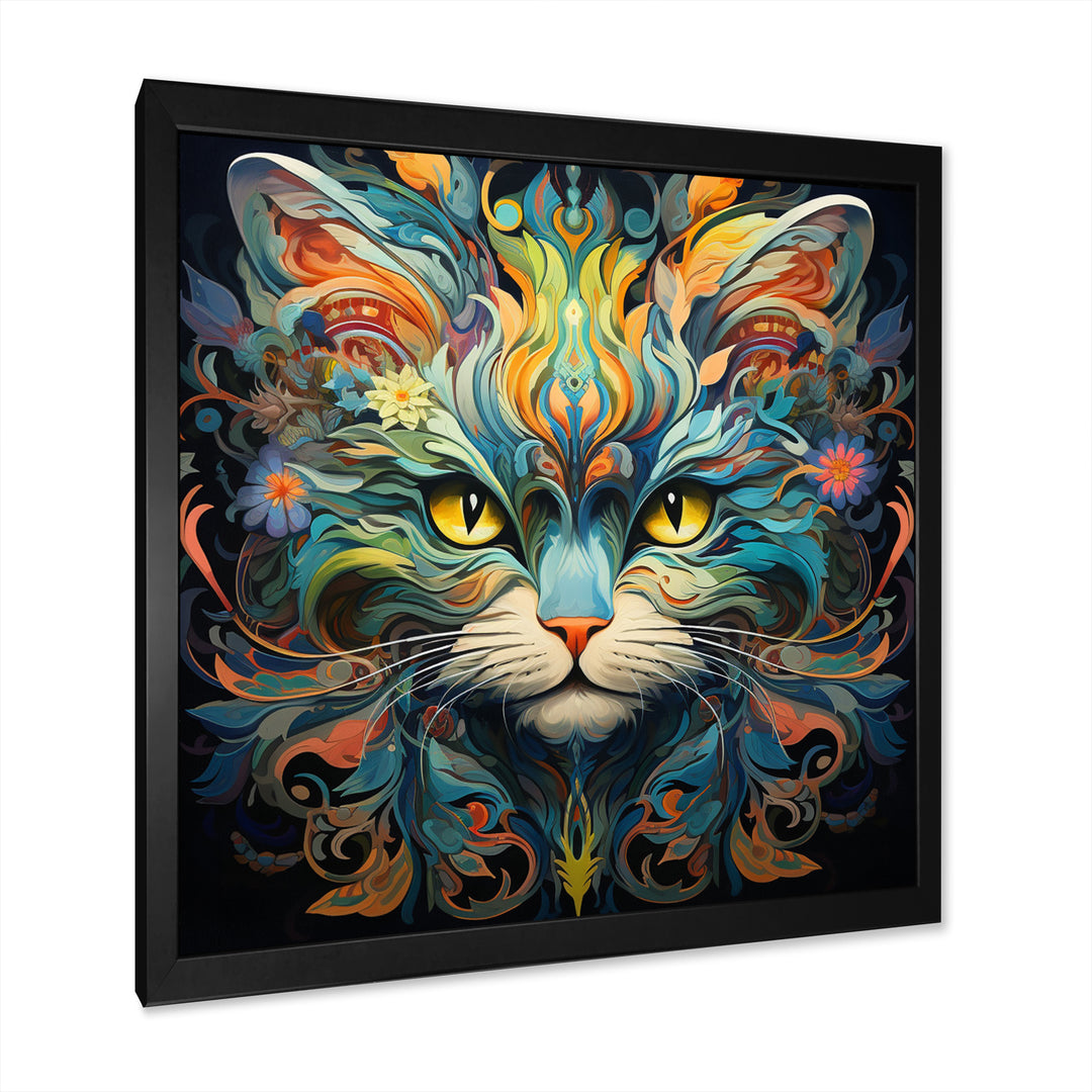 Cosmic Teal Cat With Mysterious Gaze - Cat Wall Art Prints