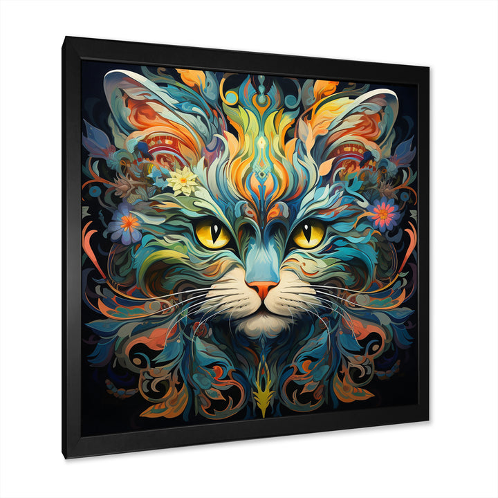 Cosmic Teal Cat With Mysterious Gaze - Cat Wall Art Prints