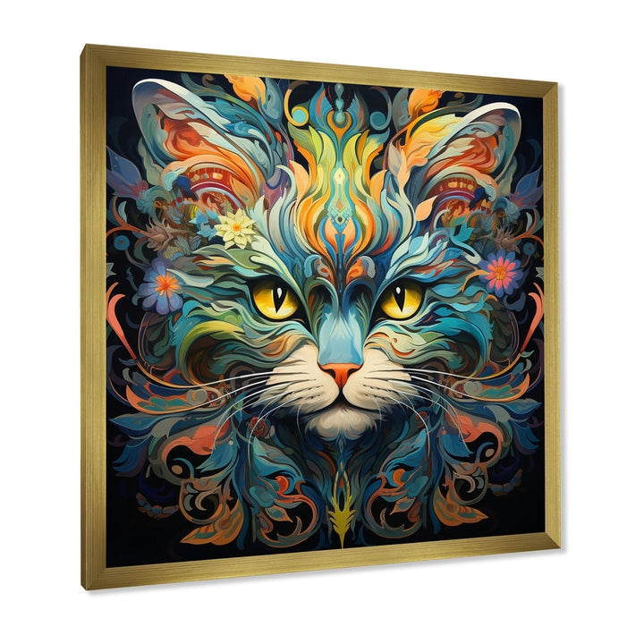 Cosmic Teal Cat With Mysterious Gaze - Cat Wall Art Prints