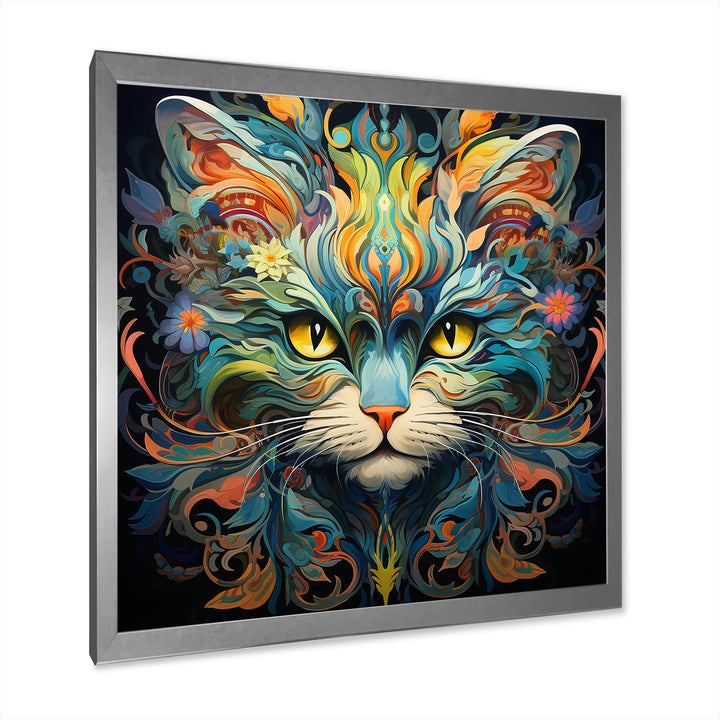 Cosmic Teal Cat With Mysterious Gaze - Cat Wall Art Prints