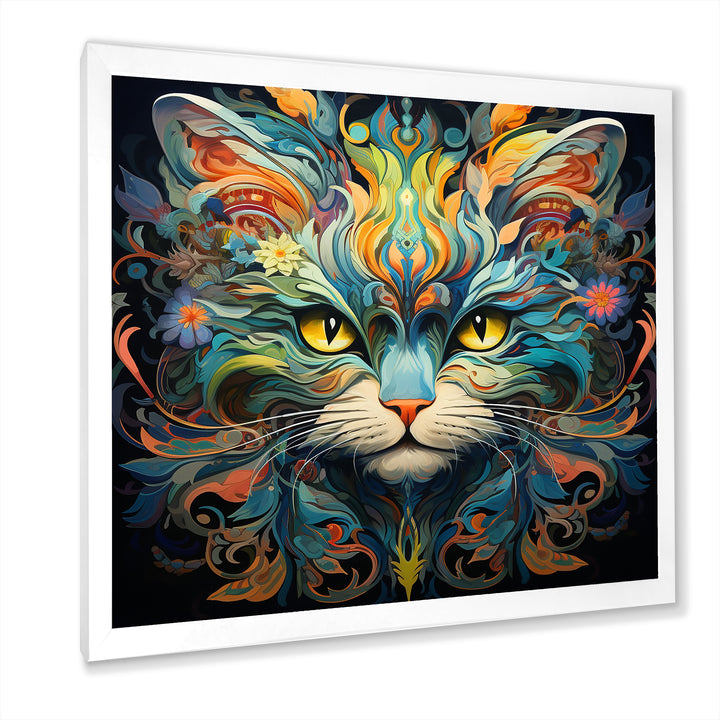 Cosmic Teal Cat With Mysterious Gaze - Cat Wall Art Prints