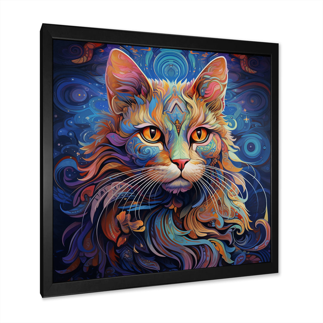 Cosmic Cat With Mysterious Gaze - Blue Cat Wall Art