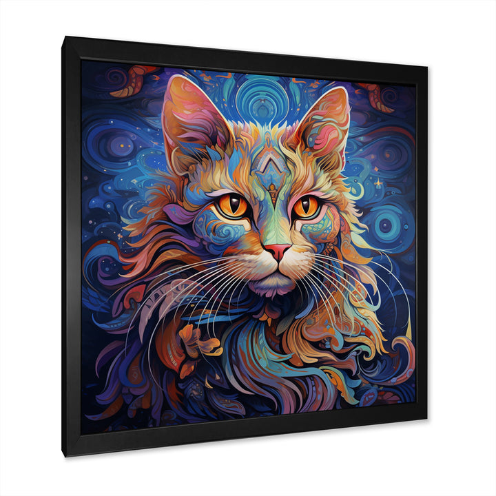 Cosmic Cat With Mysterious Gaze - Blue Cat Wall Art