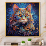 Cosmic Cat With Mysterious Gaze - Blue Cat Wall Art