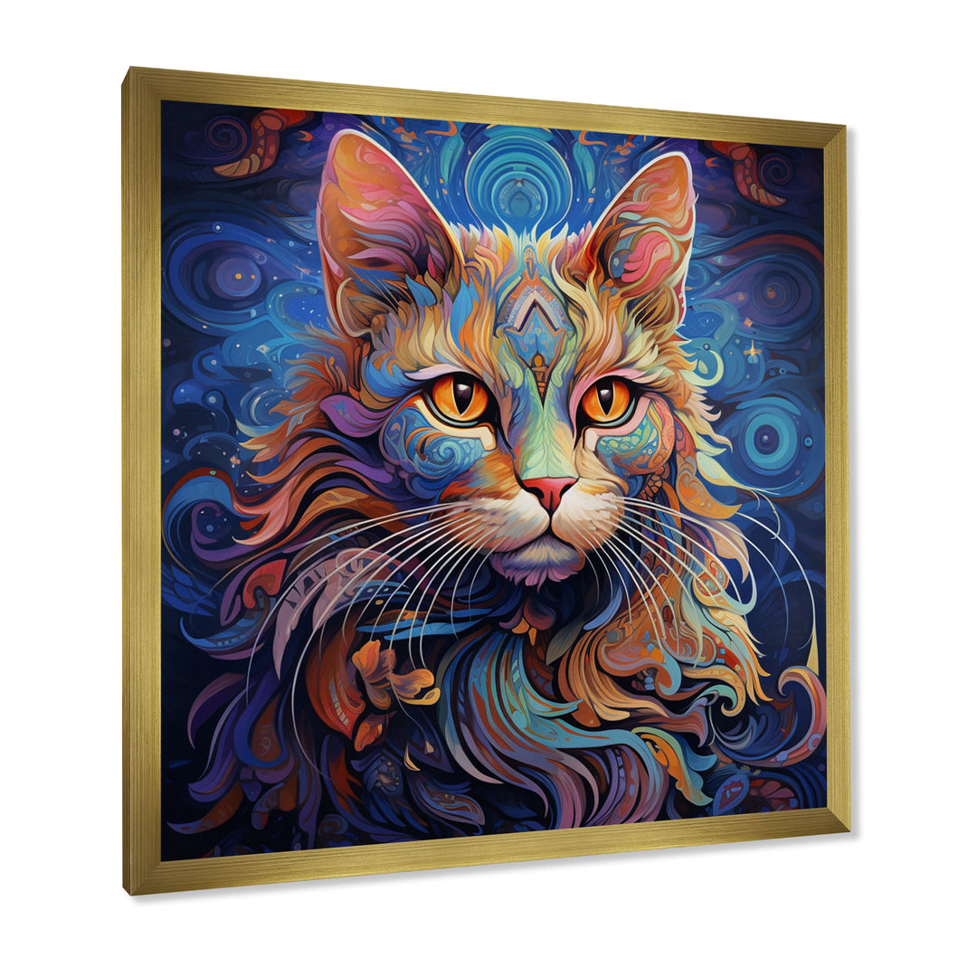 Cosmic Cat With Mysterious Gaze - Blue Cat Wall Art