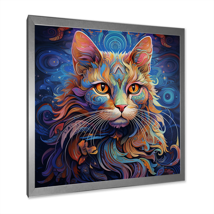 Cosmic Cat With Mysterious Gaze - Blue Cat Wall Art