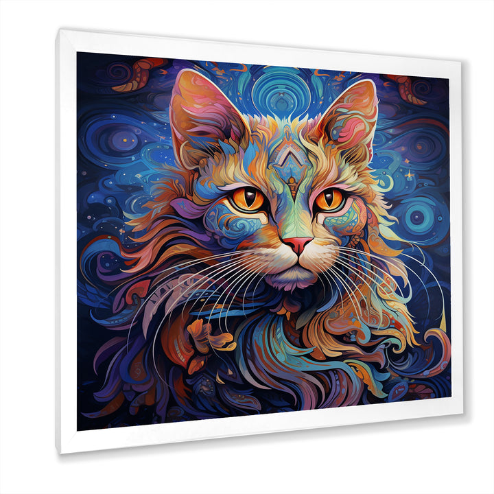 Cosmic Cat With Mysterious Gaze - Blue Cat Wall Art