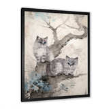 Two Gray Cats In A Tree Vintage Painting - White Cat Wall Art