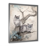 Two Gray Cats In A Tree Vintage Painting - White Cat Wall Art