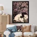 White Cats And Black Cat Sleeping Under Tree - Cat Living Room Wall Art
