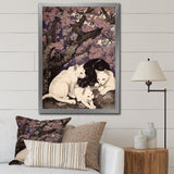 White Cats And Black Cat Sleeping Under Tree - Cat Living Room Wall Art