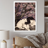 White Cats And Black Cat Sleeping Under Tree - Cat Living Room Wall Art