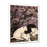 White Cats And Black Cat Sleeping Under Tree - Cat Living Room Wall Art