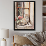 White Cat Sitting On Windowsill Watercolor - Cat Bedroom Wall Art
