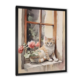 White Cat Sitting On Windowsill Watercolor - Cat Bedroom Wall Art