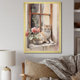 White Cat Sitting On Windowsill Watercolor - Cat Bedroom Wall Art