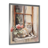 White Cat Sitting On Windowsill Watercolor - Cat Bedroom Wall Art
