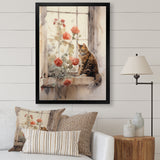 Brown Cat Sitting On Windowsill Watercolor - Cat Canvas Wall Art