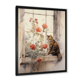 Brown Cat Sitting On Windowsill Watercolor - Cat Canvas Wall Art