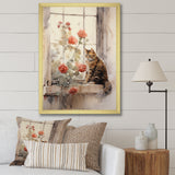 Brown Cat Sitting On Windowsill Watercolor - Cat Canvas Wall Art