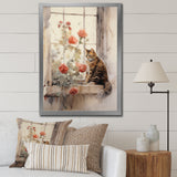 Brown Cat Sitting On Windowsill Watercolor - Cat Canvas Wall Art