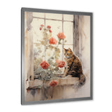 Brown Cat Sitting On Windowsill Watercolor - Cat Canvas Wall Art