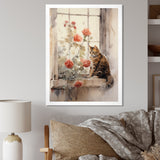 Brown Cat Sitting On Windowsill Watercolor - Cat Canvas Wall Art