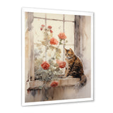 Brown Cat Sitting On Windowsill Watercolor - Cat Canvas Wall Art