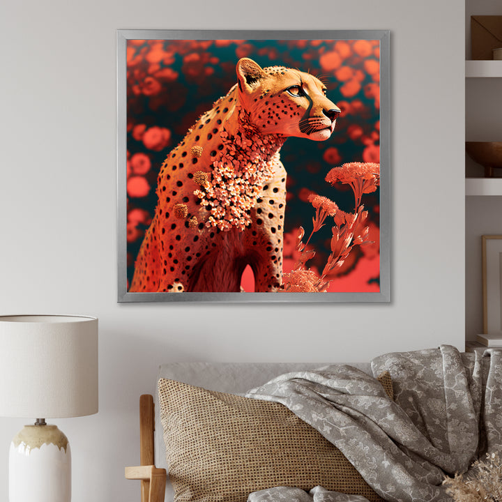 Pink Floral Cheetah - Orange Cheetah Wall Art