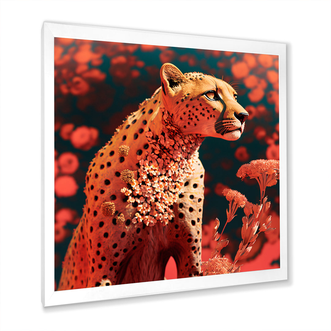 Pink Floral Cheetah - Orange Cheetah Wall Art