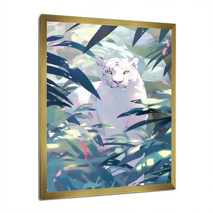 White Cougar In Tropical Jungle - Blue Leopard Wall Art