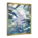 White Cougar In Tropical Jungle - Blue Leopard Wall Art