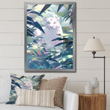 White Cougar In Tropical Jungle - Blue Leopard Wall Art