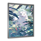 White Cougar In Tropical Jungle - Blue Leopard Wall Art