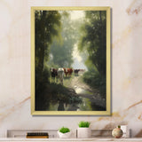 Cattle Cows Walking Near A Pond Rural Scene - Cow Large Canvas Wall Art