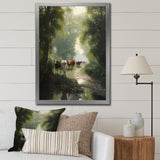 Cattle Cows Walking Near A Pond Rural Scene - Cow Large Canvas Wall Art