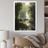 Cattle Cows Walking Near A Pond Rural Scene - Cow Large Canvas Wall Art