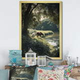 Cows Walking Near A Lake Rural Scene - Cow Living Room Wall Art
