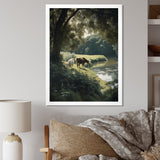 Cows Walking Near A Lake Rural Scene - Cow Living Room Wall Art
