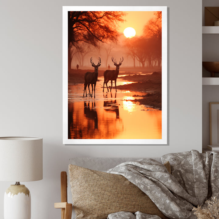 Two Deers At Sunset Nature Photography - Deer Wall Art Prints